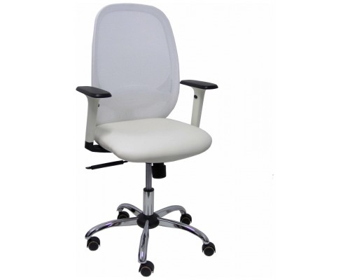 PIQUERAS Y CRESPO Silla Cilanco blanca malla blanca asto similpiel blanco brazo reg. base crom RP