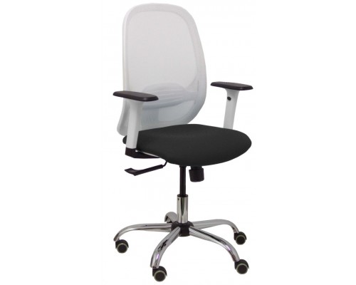 PIQUERAS Y CRESPO Silla Cilanco blanca malla blanca asiento similpiel negro brazo reg. base cromada RP