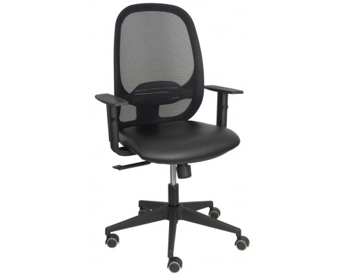 PIQUERAS Y CRESPO Silla Cilanco negra malla negra asiento similpiel negro brazo regulable.