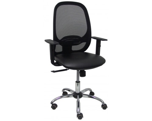 PIQUERAS Y CRESPO Silla Cilanco negra malla negra asiento similpiel negro brazo regulable base cromada