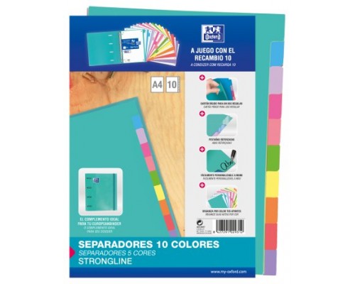 SEPARADORES CARTULINA STRONGLINE A4 10 POSICIONES - 10 COLORES OXFORD 400149957 (Espera 4 dias)-1051 SEPARADORES CARTULINA STRONGLINE A4 10 POSICIONES - 10 COLORES OXFORD 400149957 (Espera 4 dias)