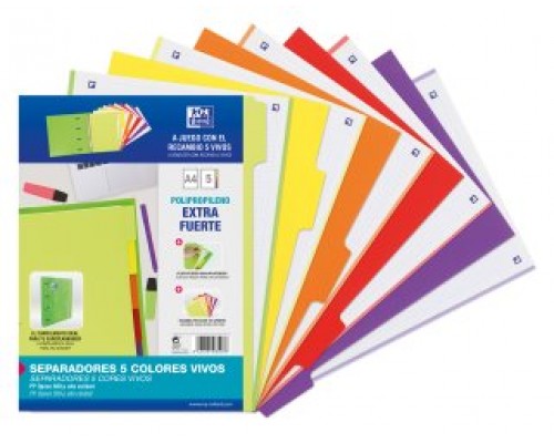 KIT SEPARADORES PP 500 MICRAS A4 5 POSICIONES COLORES VIVOS OXFORD 400159037 (Espera 4 dias)