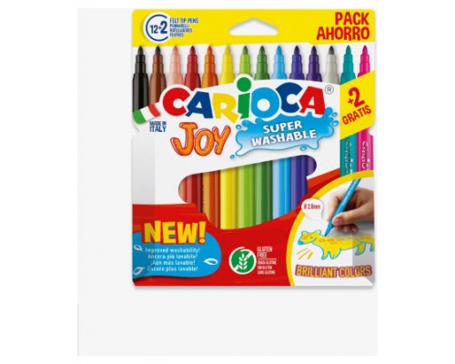 CAJA 12+2 ROTULADORES COLORES SURTIDOS JOY SUPERLAVABLE CARIOCA 40533 (Espera 4 dias)