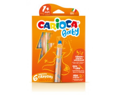 CAJA 6 LÁPICES 3 EN 1 + SACAPUNTAS CARIOCA BABY 42817 (Espera 4 dias)