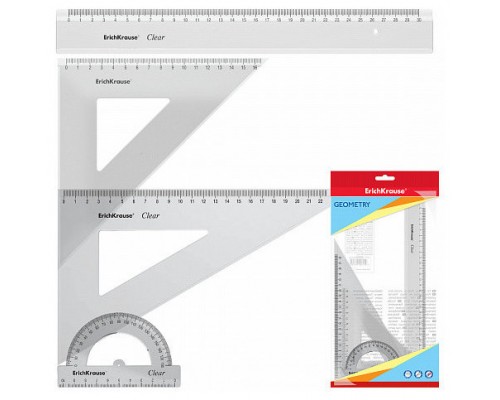 SET DE GEOMETRÍA GRANDE (REGLA 30 CM, ESCUADRA 16 CM/45º, ESCUADRA 22 CM/60º, TRANSPORTADOR 180º/10CM) ERICH KRAUSE 49573 (Espera 4 dias)