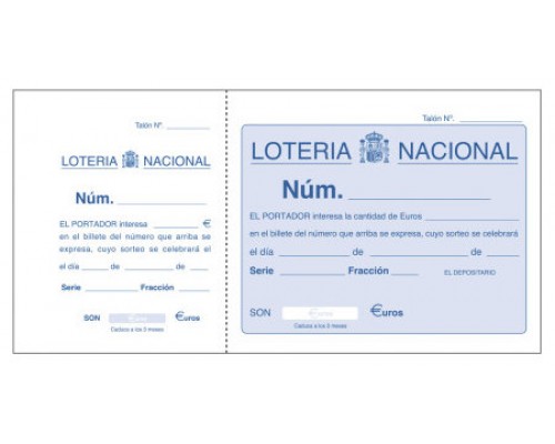 TALONARIO 100 HOJAS LOTERÍA 1/3 APAISADO SENCILLO DOHE 50015 (Espera 4 dias)
