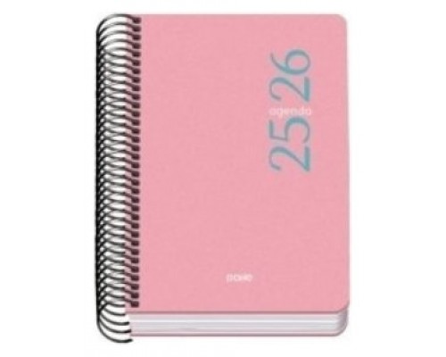 AGENDA ESCOLAR 2025-2026 TAMAÑO A6 TAPA CARTON FORRADO DÍA PÁGINA MODELO ESENCIAL BASIC ROSA DOHE 52077 (Espera 4 dias)