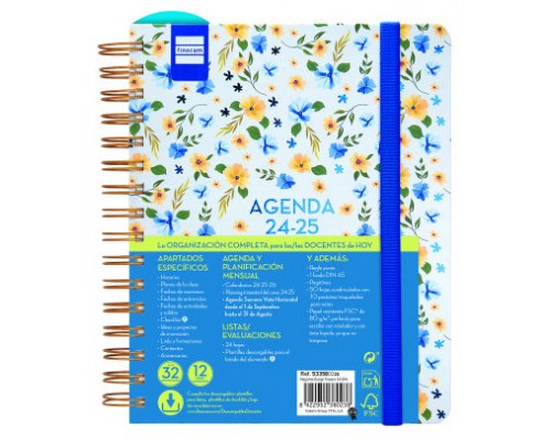 AGENDA DOCENTE 2024-2025 4º-155X212 SEMANA VISTA HORIZONTAL MAGISTRAL PERSONALIZABLE FLOWERS FINOCAM 533580225 (Espera 4 dias)