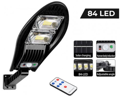 Foco Solar LED 84 Exterior + Sensor Movimiento + Control Remoto (Espera 2 dias)