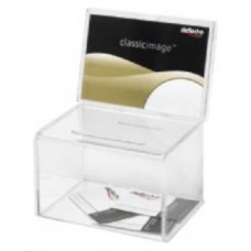 CAJA PARA SUGERENCIAS O PROPINAS SIN LLAVE CON EXPOSITOR 16,5X11 CM TRANSPARENTE DEFLECTO 592901 (Espera 4 dias)