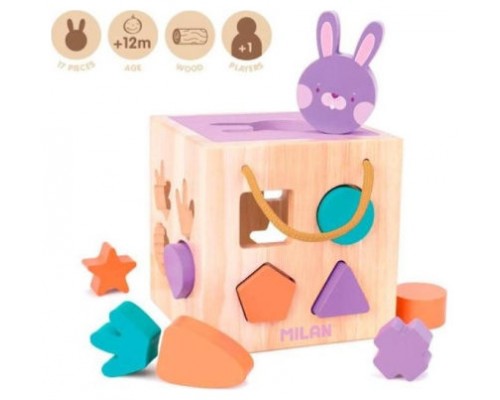 JUGUETE EDUCATIVO DE MADERA CUBO PARA ENCAJAR PIEZAS "RABBIT" MILAN 660505 (Espera 4 dias)