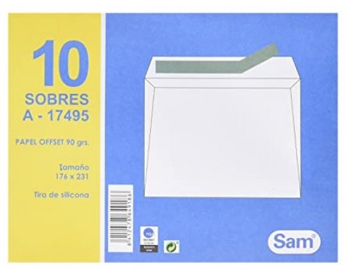 PAQUETES DE 10 SOBRES OFFSET BLANCO 176X231 90 GRS. SAM 664918 (Espera 4 dias)