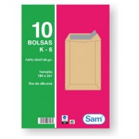 PAQUETES DE 10 BOLSAS KRAFT, CON TIRA DE SILICONA TAMAÑO 184X261 80 GRS. SAM 665099 (Espera 4 dias)