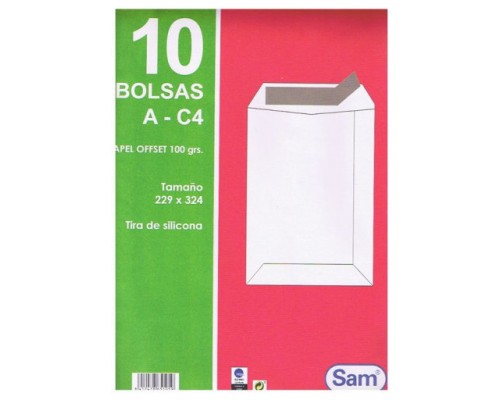 PAQUETES DE 10 BOLSAS BLANCAS, CON TIRA DE SILICONA TAMAÑO 229X324 100 GRS. SAM 665105 (Espera 4 dias)