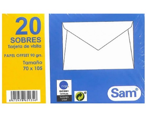 PAQUETES DE 20 SOBRES TARJETA DE VISITA, OFFSET BLANCO 70X105, 90 GRS. ENGOMADO SAM 665135 (Espera 4 dias)