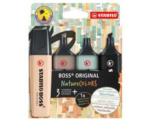 STABILO BOSS ORIGINAL NatureColors marcador 4 pieza(s) Punta de cincel Beige, Negro, Verde, Gris claro (Espera 4 dias)