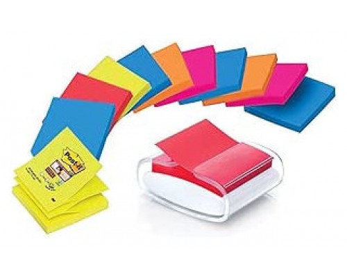 PACK DISPENSADOR BLANCO PRO + 12 BLOCS 90 HOJAS Z-NOTES 76X76MM SUPER STICKY COLORES VARIADOS PRO-W-1SSCOL-R330 POST-IT 7100039361 (Espera 4 dias)