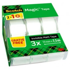 PACK 2+1 ROLLOS CINTA INVISIBLE 19MM X 7,5M MAGICCON DISPENSADOR 8-1975C3 SCOTH 7100088375 (Espera 4 dias)