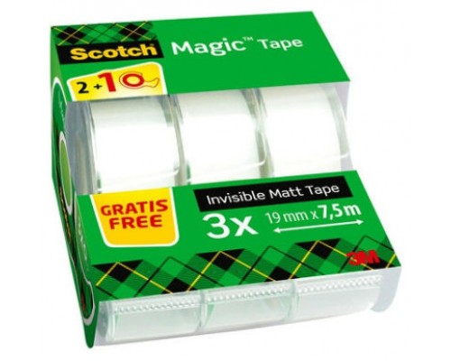 PACK 2+1 ROLLOS CINTA INVISIBLE 19MM X 7,5M MAGICCON DISPENSADOR 8-1975C3 SCOTH 7100088375 (Espera 4 dias)