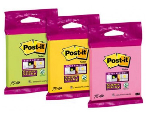 BLISTER BLOC 90 HOJAS NOTAS ADHESIVAS 76X76MM SUPER STICKY COLORES SURTIDOS 6820-SS3N POST-IT 7100172224 (Espera 4 dias)