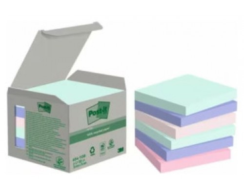 PACK 6 BLOCS 100 HOJAS NOTAS RECICLADAS ADHESIVAS 76X76MM COLORES SURTIDO PASTEL CAJA CARTÓN 654-1GB-N POST-IT 7100259123 (Espera 4 dias)