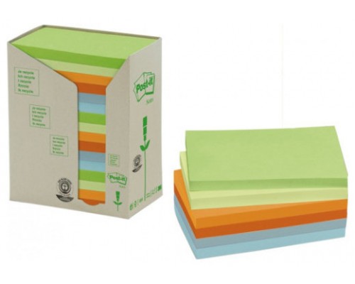 PACK 16 BLOCS 100 HOJAS NOTAS RECICLADAS ADHESIVAS 76X127MM COLORES SURTIDOS PASTEL 655-1RPT POST-IT 7100259665 (Espera 4 dias)