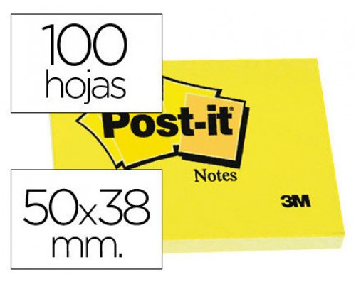 PACK 12 BLOCS 100 HOJAS NOTAS ADHESIVAS 38X51MM CANARY YELLOW SIN ENCELOFANADO INDIVIDUAL 653-E POST-IT 7100290163 (Espera 4 dias)