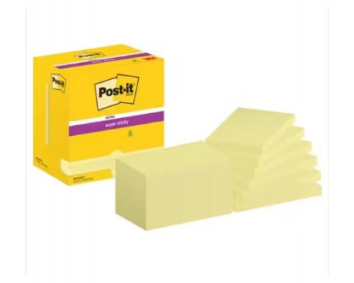 PACK 12 BLOCS 90 HOJAS NOTAS ADHESIVAS 76X127MM SUPER STICKY CANARY YELLOW CAJA CARTÓN 655-12SSCY-EU POST-IT 7100290175 (Espera 4 dias)