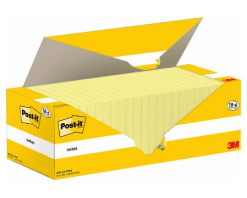 PACK 18+6 BLOCS 100 HOJAS NOTAS ADHESIVAS 76X76MM CANARY YELLOW CAJA CARTÓN 654-CY-VP24 POST-IT 7100319213 (Espera 4 dias)