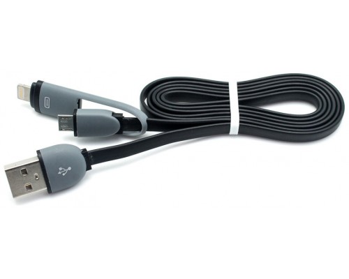 Cable Plano USB a Micro USB + Lightning Negro (Espera 2 dias)