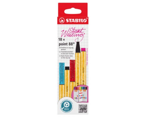 ESTUCHE CARTON ZIG-ZAG ROTULADOR PUNTA FINA 0,4MM. POINT 88 CON 18 UNIDADES COLORES SURTIDOS STABILO 8818-5 (Espera 4 dias)