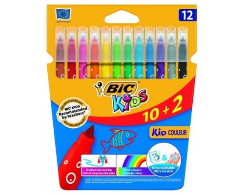 ESTUCHE 10+2 ROTULADORES ULTRALAVABLES KID COULEUR TRAZO 0,8MM. 12 COLORES BIC 9202942 (Espera 4 dias)