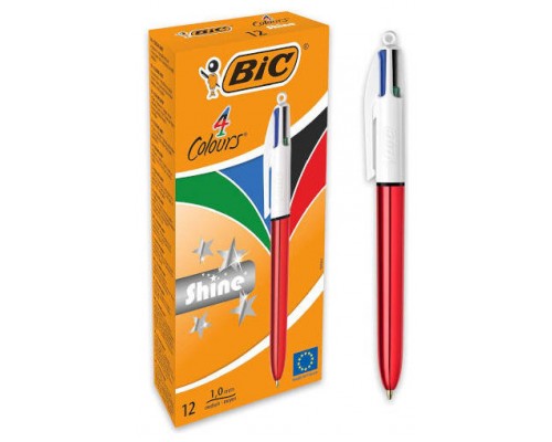 BOLIGRAFO DE 4 COLORES SHINE 1MM CON CUERPO ROJO METÁLICO BIC 982877 (MIN12) (Espera 4 dias)