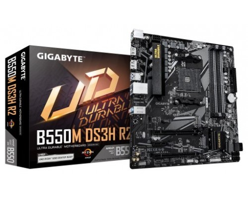 GIGABYTE B550M DS3H R2 Placa base - Procesadores AMD Ryzen 5000, VRM de 5+3 fases, hasta 4733 MHz DDR4 (O.C.), 1x M.2 PCIe 4.0 + 1x M.2 PCIe 3.0, LAN 1 GbE, USB 3.2 Gen 1 (Espera 4 dias)