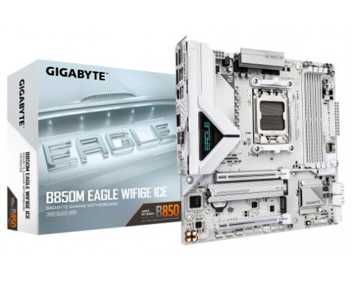PLACA GIGABYTE B850M EAGLE WIFI6E ICE (BLANCO),AMD,AM5,B850,4DDR5,256GB,1HDMI+1DP,4SATA3+3M.2,GBELAN+WIFI6E+BT5.3,4USB3.2,MATX (Espera 4 dias)