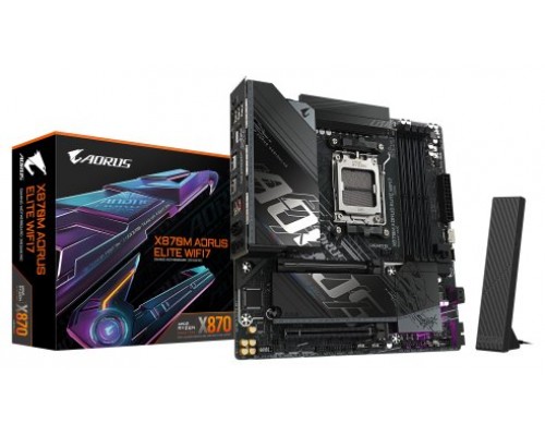 GIGABYTE X870M AORUS ELITE WIFI7 Placa Base &ndash; Compatible con procesadores AMD Ryzen 9000, VRM digital de 14+2+2 fases, hasta 8200 MHz DDR5 (OC), 1 x PCIe 5.0 + 1 x PCIe 4.0, Wi-Fi 7, LAN 2.5 GbE, USB 4 (Espera 4 dias)