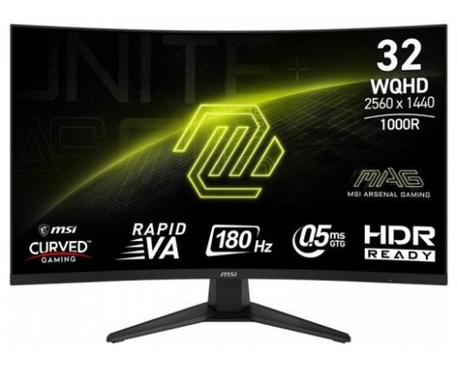 MSI MONITOR MAG 325CQF. 31.5" RAPID VA CURVO 1000R. 2560X1440 . 180HZ. NEGRO (Espera 4 dias)