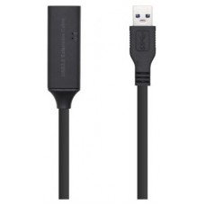 AISENS CABLE USB 3.0 PROLONGADOR CON AMPLIFICADOR Y ALIM., TIPO A/M-A/H, NEGRO, 10M