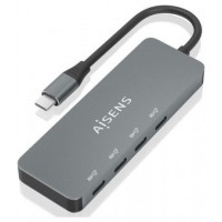 AISENS - HUB USB 3.2 GEN2 10G USB-C, USB-C/M-4xUSB-C/H, GRIS, 15CM