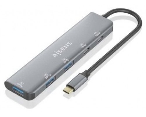 AISENS - HUB USB 3.2 GEN1 5G USB-C, USB-C/M-1xUSB-C PD100W/H-1xUSB-C/H-3xUSB-A/H, GRIS, 15CM