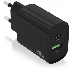 CARGADOR 20W 1xUSB-C PD3.0 1xUSB-A QC3.0 NEGRO AISENS
