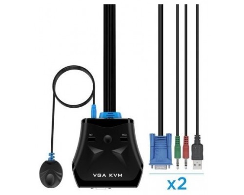 AISENS Conmutador KVM VGA USB 1U-2PC+CABLE, NEGRO