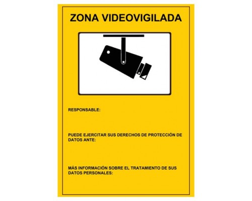 Cartel de plastico - Serigrafia Zona Videovigilada - Homologado - 297 (Al) x 210 (An) mm - Uso inter