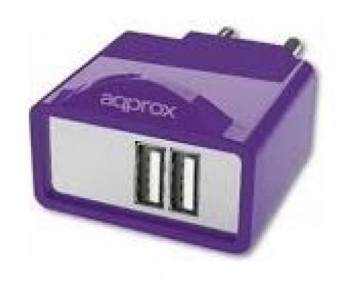 APPROX Cargador 2 USB de Viaje/Pared 1A (Purpura)