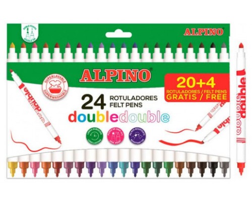 CAJA 20+4 ROTULADORES DE COLORES DOBLE PUNTA ALPINO AR002058N (Espera 4 dias)