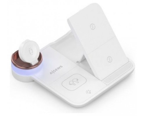 AISENS - CARGADOR INALAMBRICO USB-C 4 EN 1 DE 15W PARA MOVIL, APPLE WATCH, AURICULARES CON ESTUCHE DE CARGA, BLANCO