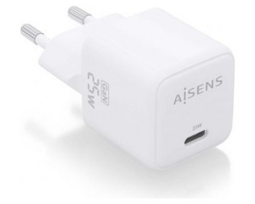 AISENS - CARGADOR GaN 25W, 1xUSB-C PD3.0 QC4.0, BLANCO