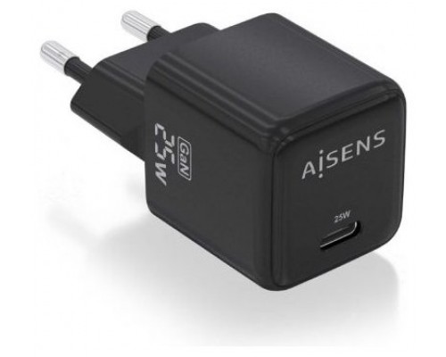 AISENS - CARGADOR GaN 25W, 1xUSB-C PD3.0 QC4.0, NEGRO