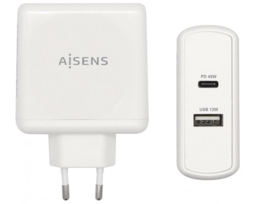 AISENS - CARGADOR 57W 1xUSB-C PD3.0 45W 1xUSB-A 5V/2.4A 12W BLANCO