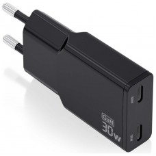 AISENS - CARGADOR GaN ULTRA DELGADO 30W, 2xUSB-C PD3.0 QC4.0, NEGRO